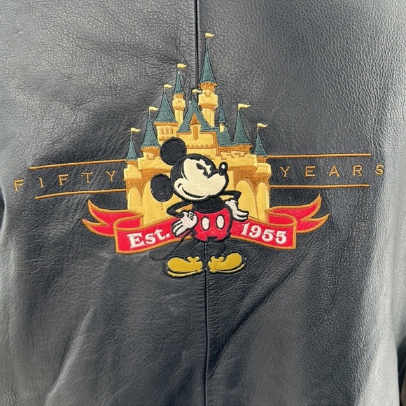 Disneyland 50th Anniversary leather jacket Black & Tan Bomber Style 2XL - Picture 2 of 8